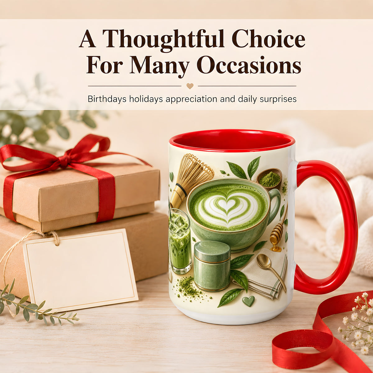 #pl[15oz|Red] Matcha Latte Coffee Mug, Green Tea Mug, Ceramic Cup