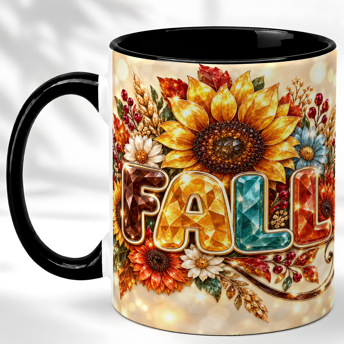#pl[11oz|Black] Fall Sunflower Coffee Mug, Autumn Floral Mug, Ceramic Cup