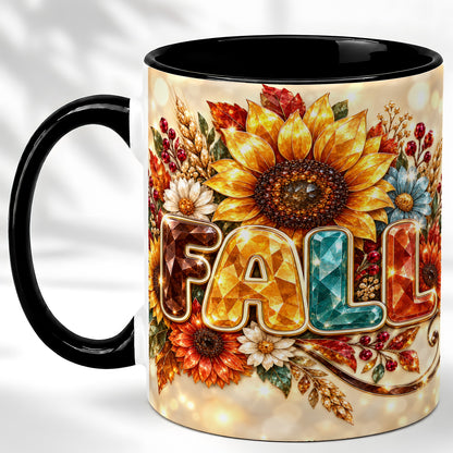 #pl[11oz|Black] Fall Sunflower Coffee Mug, Autumn Floral Mug, Ceramic Cup