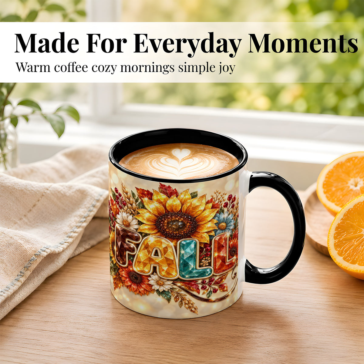 #pl[11oz|Black] Fall Sunflower Coffee Mug, Autumn Floral Mug, Ceramic Cup