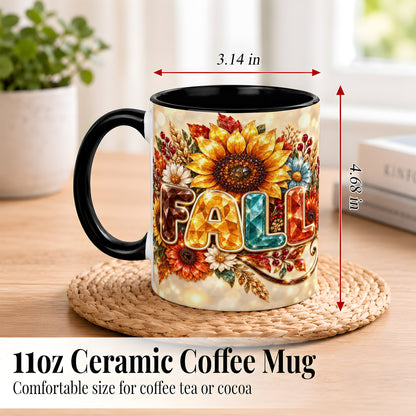#pl[11oz|Black] Fall Sunflower Coffee Mug, Autumn Floral Mug, Ceramic Cup