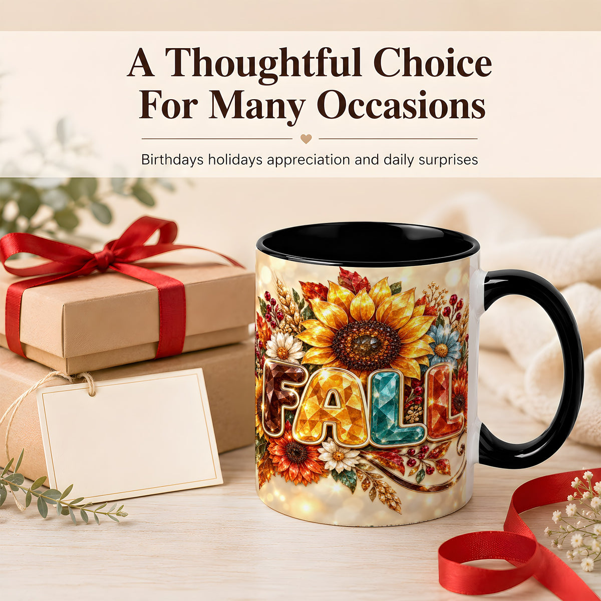 #pl[11oz|Black] Fall Sunflower Coffee Mug, Autumn Floral Mug, Ceramic Cup