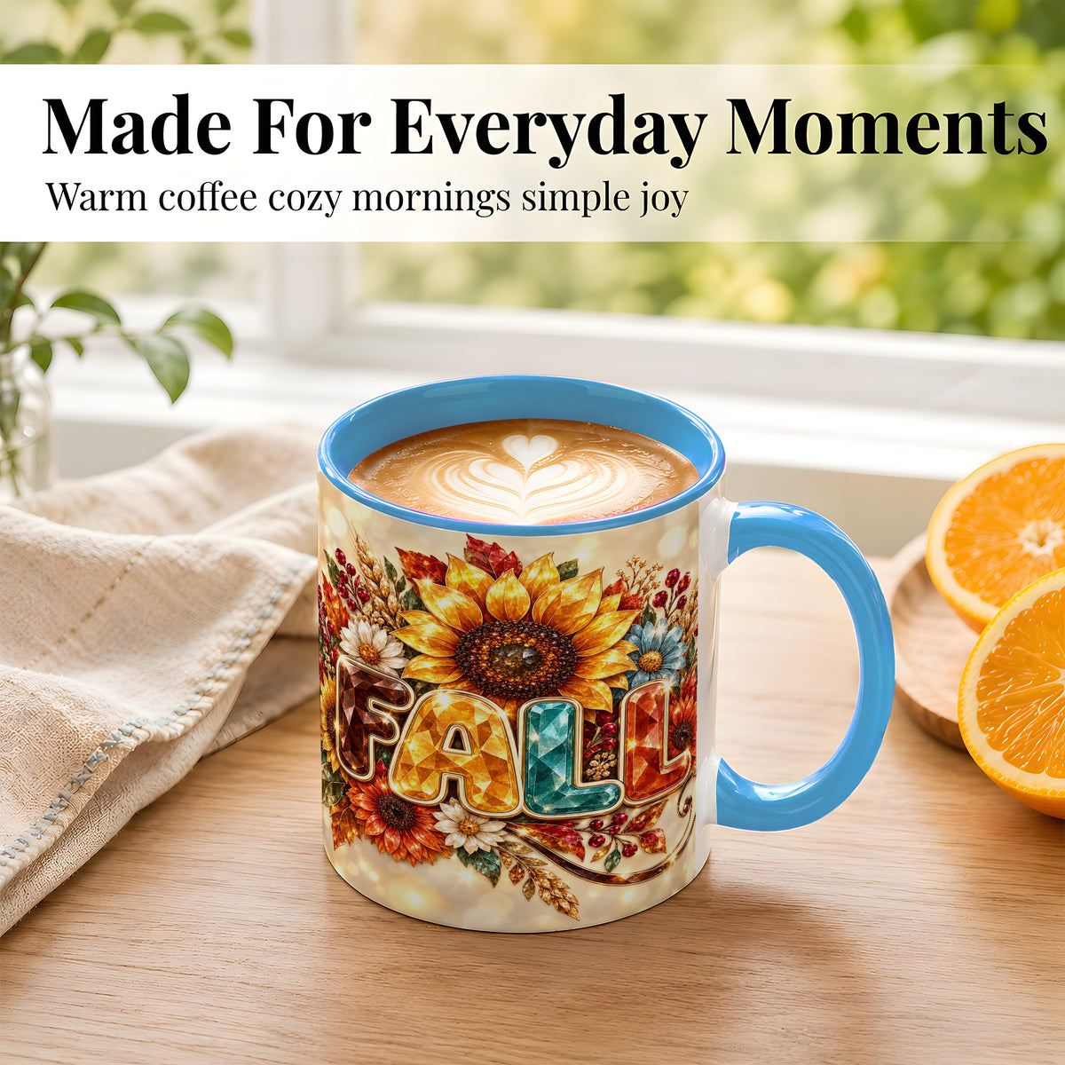 #pl[11oz|Blue] Fall Sunflower Coffee Mug, Autumn Floral Mug, Ceramic Cup