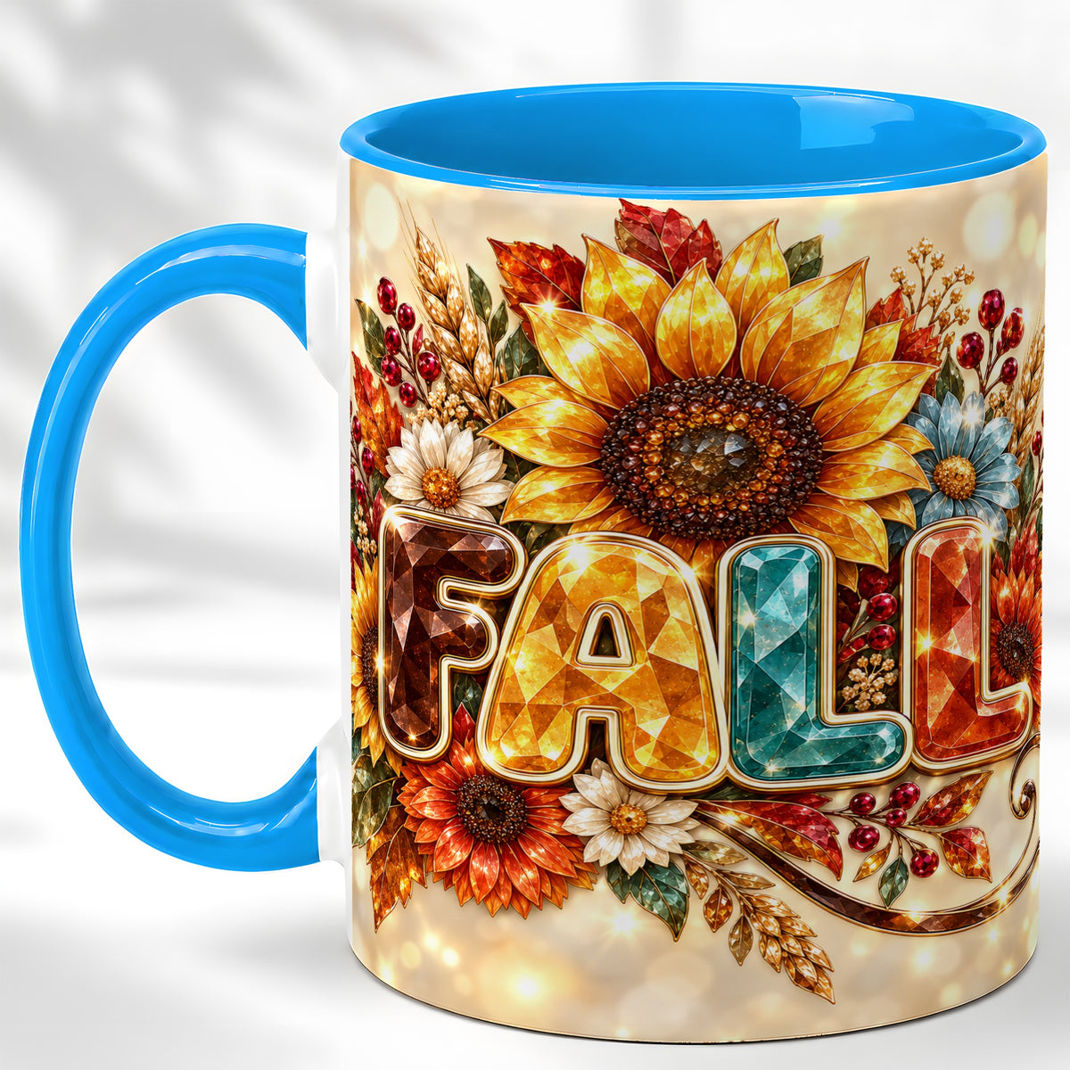 #pl[11oz|Blue] Fall Sunflower Coffee Mug, Autumn Floral Mug, Ceramic Cup