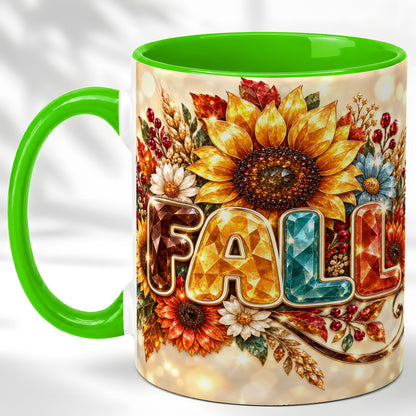 #pl[11oz|Green] Fall Sunflower Coffee Mug, Autumn Floral Mug, Ceramic Cup