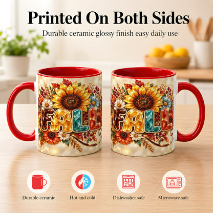 #pl[11oz|Red] Fall Sunflower Coffee Mug, Autumn Floral Mug, Ceramic Cup