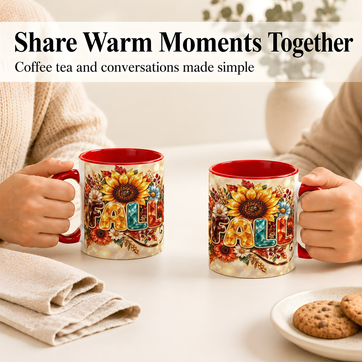#pl[11oz|Red] Fall Sunflower Coffee Mug, Autumn Floral Mug, Ceramic Cup