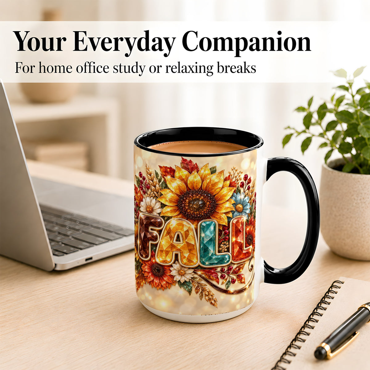 #pl[15oz|Black] Fall Sunflower Coffee Mug, Autumn Floral Mug, Ceramic Cup
