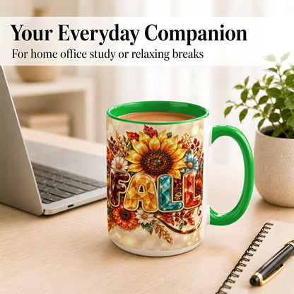 #pl[15oz|Green] Fall Sunflower Coffee Mug, Autumn Floral Mug, Ceramic Cup