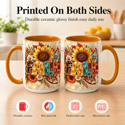 #pl[15oz|Orange] Fall Sunflower Coffee Mug, Autumn Floral Mug, Ceramic Cup