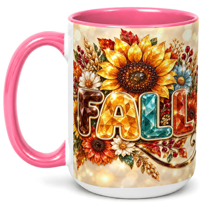 #pl[15oz|Pink] Fall Sunflower Coffee Mug, Autumn Floral Mug, Ceramic Cup