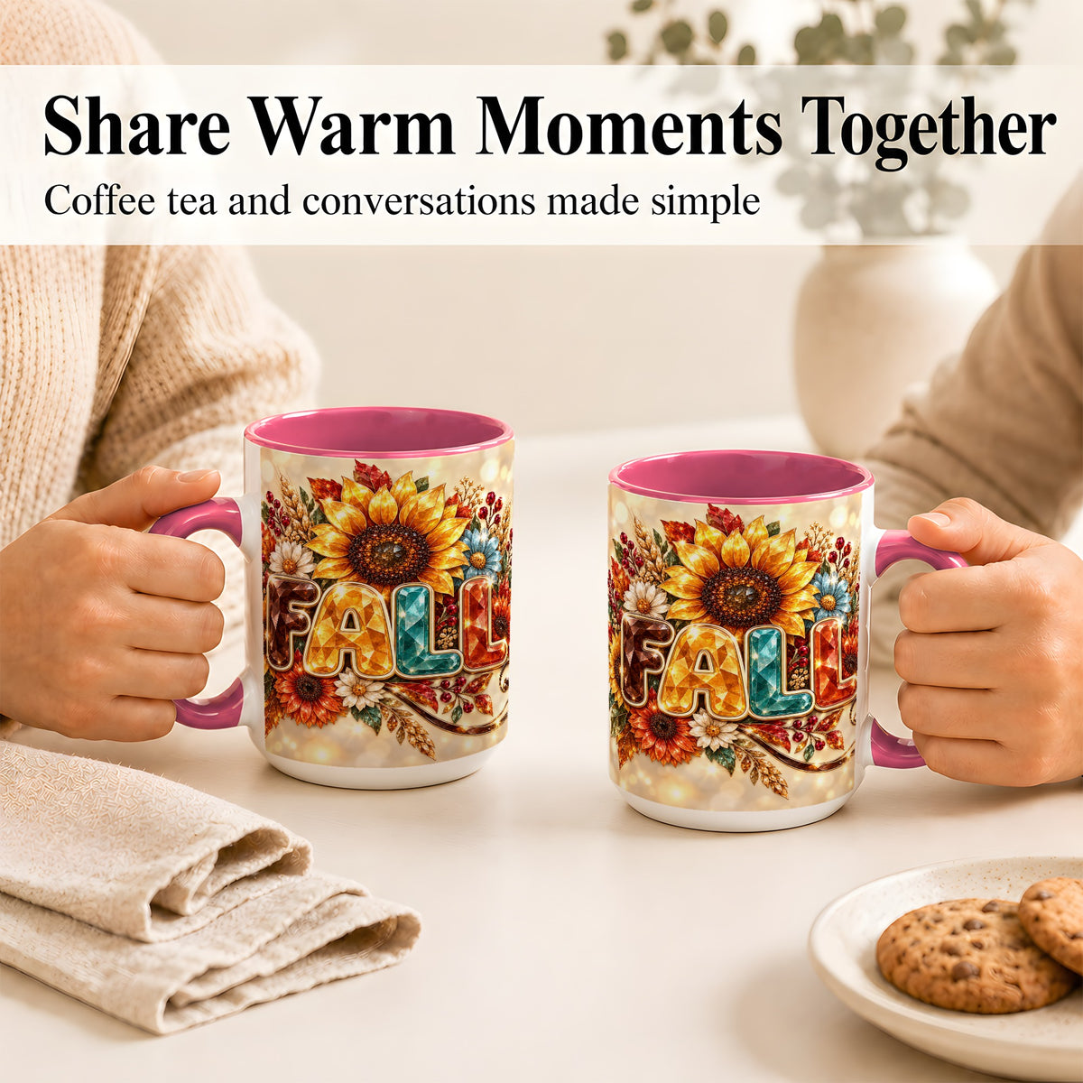#pl[15oz|Pink] Fall Sunflower Coffee Mug, Autumn Floral Mug, Ceramic Cup
