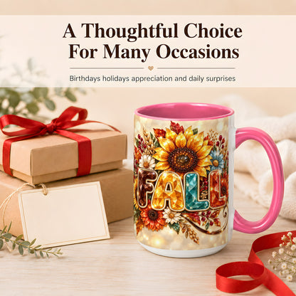 #pl[15oz|Pink] Fall Sunflower Coffee Mug, Autumn Floral Mug, Ceramic Cup
