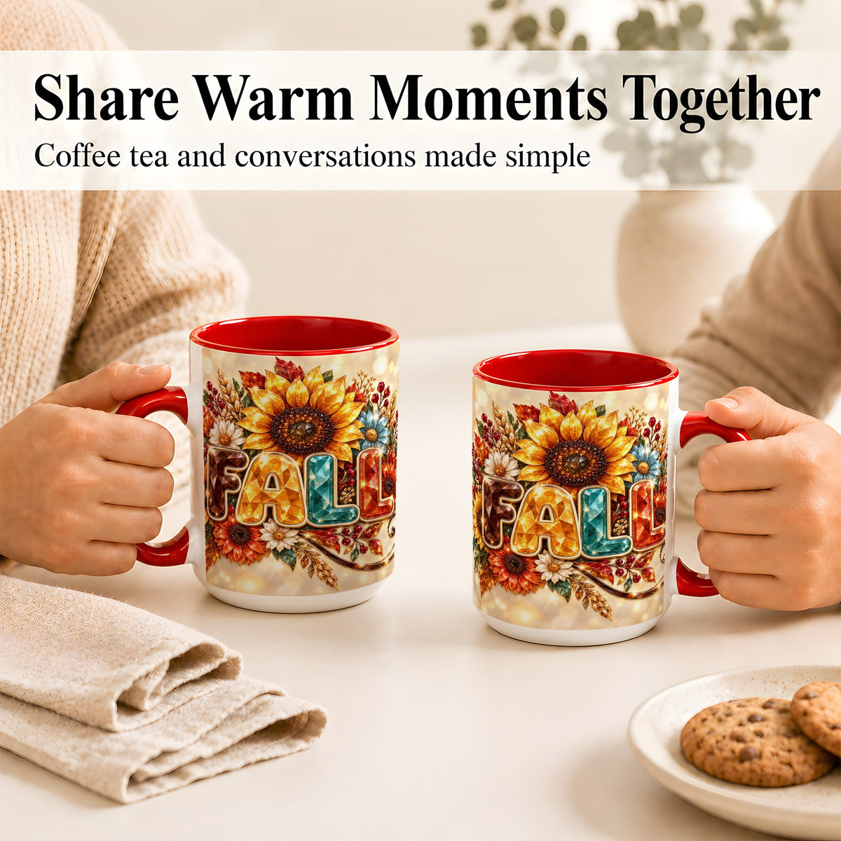 #pl[15oz|Red] Fall Sunflower Coffee Mug, Autumn Floral Mug, Ceramic Cup