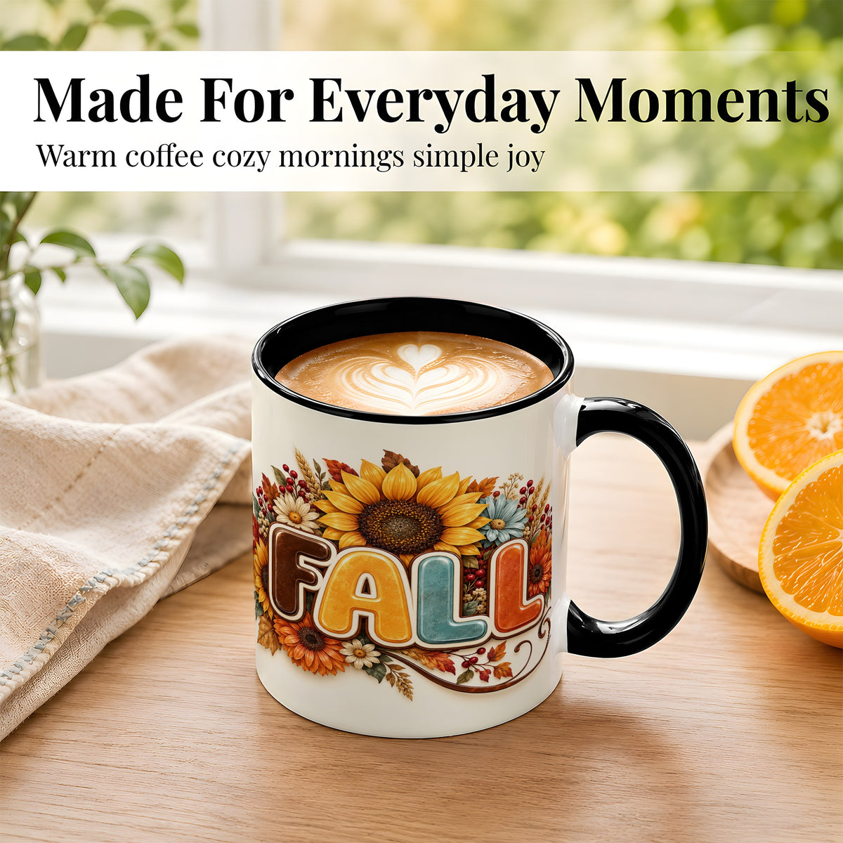 #pl[11oz|Black] Autumn Sunflower Coffee Mug, Fall Floral Mug, Ceramic Cup