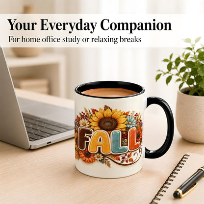 #pl[11oz|Black] Autumn Sunflower Coffee Mug, Fall Floral Mug, Ceramic Cup