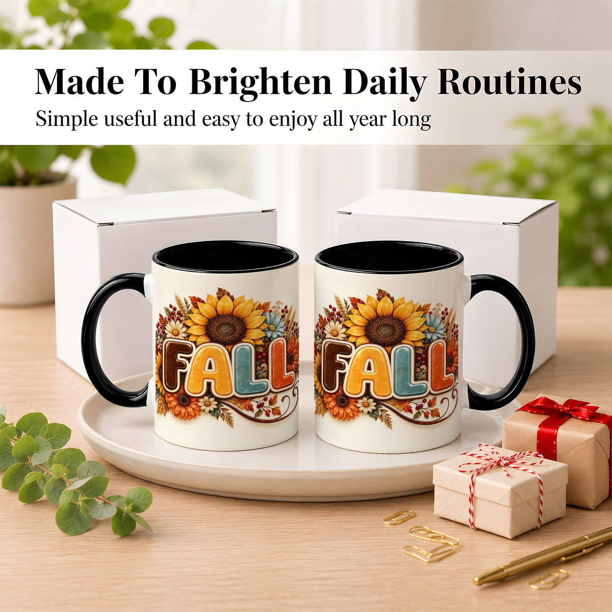 #pl[11oz|Black] Autumn Sunflower Coffee Mug, Fall Floral Mug, Ceramic Cup