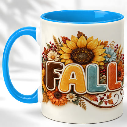 #pl[11oz|Blue] Autumn Sunflower Coffee Mug, Fall Floral Mug, Ceramic Cup