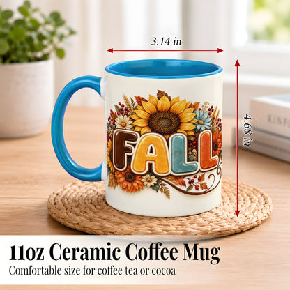 #pl[11oz|Blue] Autumn Sunflower Coffee Mug, Fall Floral Mug, Ceramic Cup