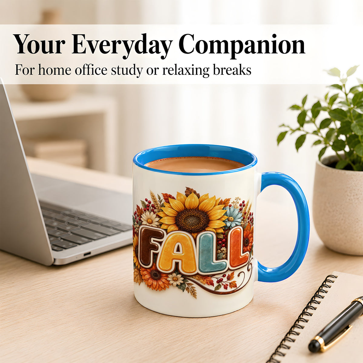 #pl[11oz|Blue] Autumn Sunflower Coffee Mug, Fall Floral Mug, Ceramic Cup