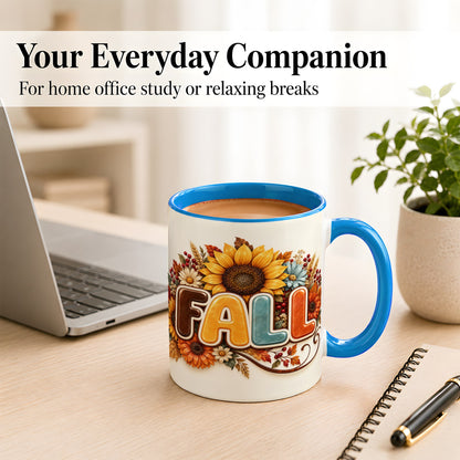 #pl[11oz|Blue] Autumn Sunflower Coffee Mug, Fall Floral Mug, Ceramic Cup