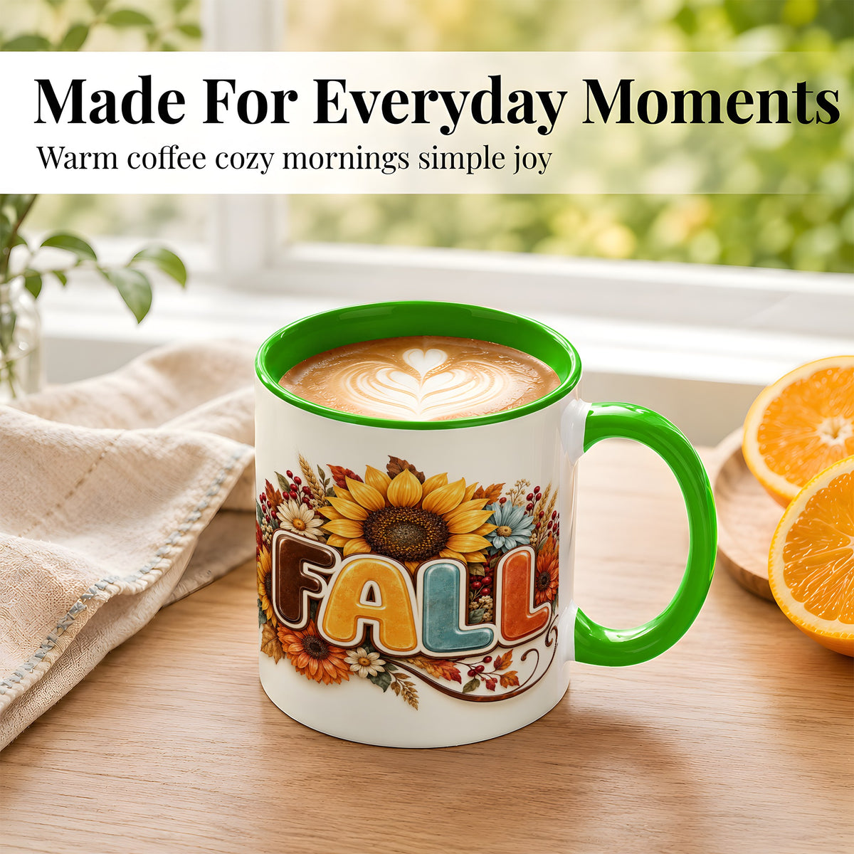 #pl[11oz|Green] Autumn Sunflower Coffee Mug, Fall Floral Mug, Ceramic Cup