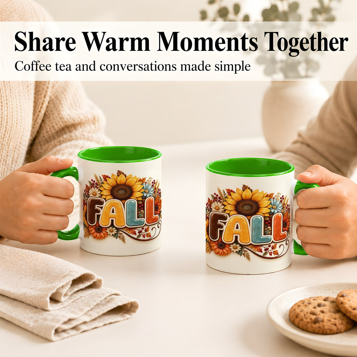 #pl[11oz|Green] Autumn Sunflower Coffee Mug, Fall Floral Mug, Ceramic Cup
