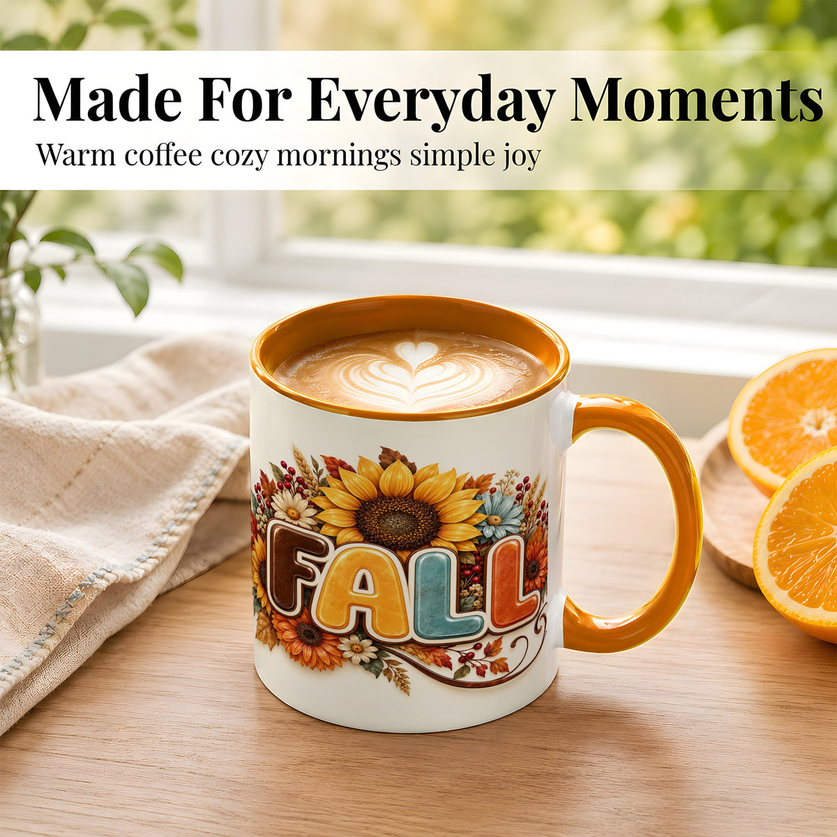 #pl[11oz|Orange] Autumn Sunflower Coffee Mug, Fall Floral Mug, Ceramic Cup
