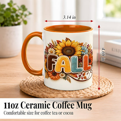 #pl[11oz|Orange] Autumn Sunflower Coffee Mug, Fall Floral Mug, Ceramic Cup