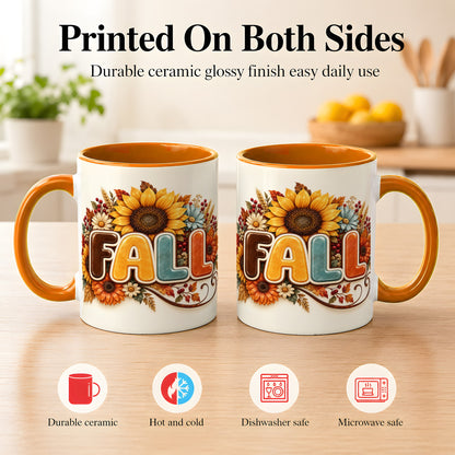 #pl[11oz|Orange] Autumn Sunflower Coffee Mug, Fall Floral Mug, Ceramic Cup