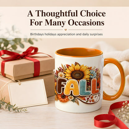 #pl[11oz|Orange] Autumn Sunflower Coffee Mug, Fall Floral Mug, Ceramic Cup