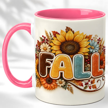 #pl[11oz|Pink] Autumn Sunflower Coffee Mug, Fall Floral Mug, Ceramic Cup