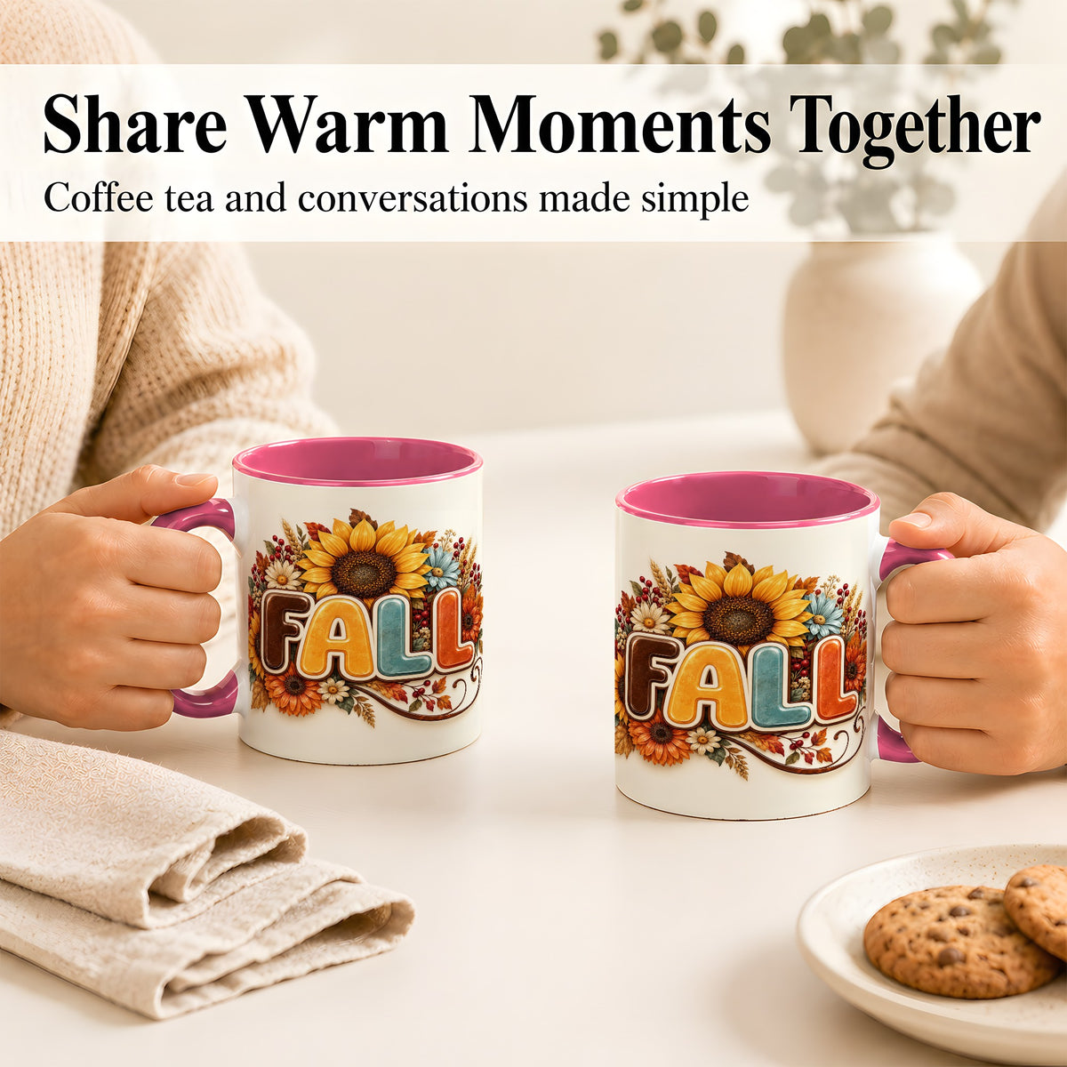 #pl[11oz|Pink] Autumn Sunflower Coffee Mug, Fall Floral Mug, Ceramic Cup