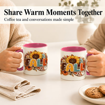 #pl[11oz|Pink] Autumn Sunflower Coffee Mug, Fall Floral Mug, Ceramic Cup