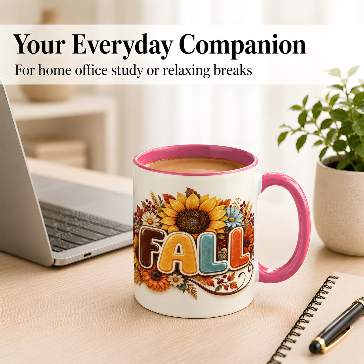 #pl[11oz|Pink] Autumn Sunflower Coffee Mug, Fall Floral Mug, Ceramic Cup