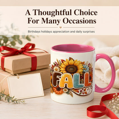 #pl[11oz|Pink] Autumn Sunflower Coffee Mug, Fall Floral Mug, Ceramic Cup