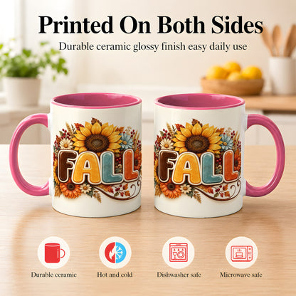 #pl[11oz|Pink] Autumn Sunflower Coffee Mug, Fall Floral Mug, Ceramic Cup