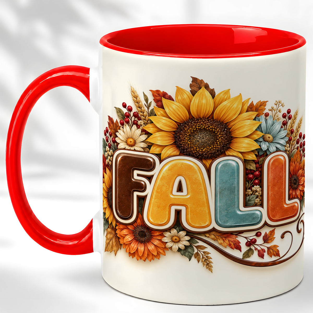 Autumn Sunflower Coffee Mug, Fall Floral Mug, Ceramic Cup
