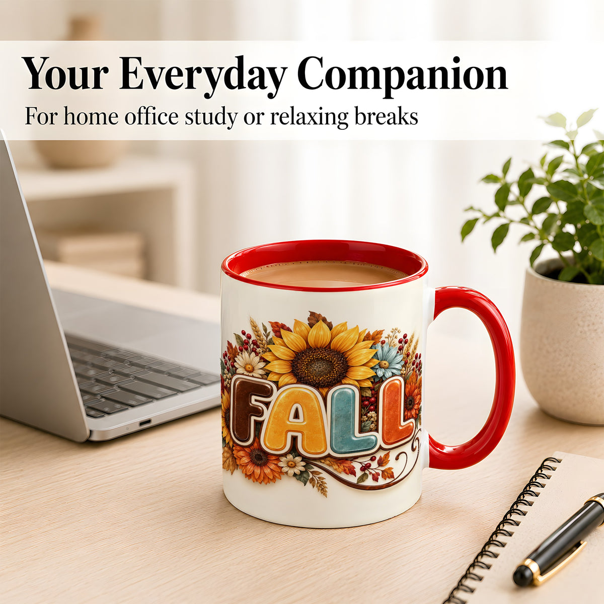 #pl[11oz|Red] Autumn Sunflower Coffee Mug, Fall Floral Mug, Ceramic Cup