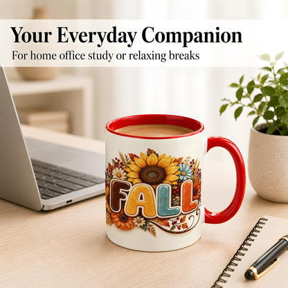 #pl[11oz|Red] Autumn Sunflower Coffee Mug, Fall Floral Mug, Ceramic Cup