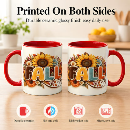 #pl[11oz|Red] Autumn Sunflower Coffee Mug, Fall Floral Mug, Ceramic Cup