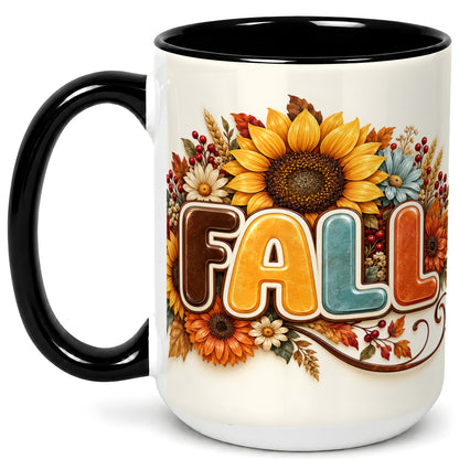 #pl[15oz|Black] Autumn Sunflower Coffee Mug, Fall Floral Mug, Ceramic Cup
