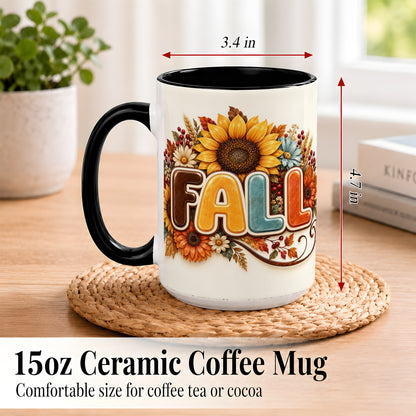 #pl[15oz|Black] Autumn Sunflower Coffee Mug, Fall Floral Mug, Ceramic Cup