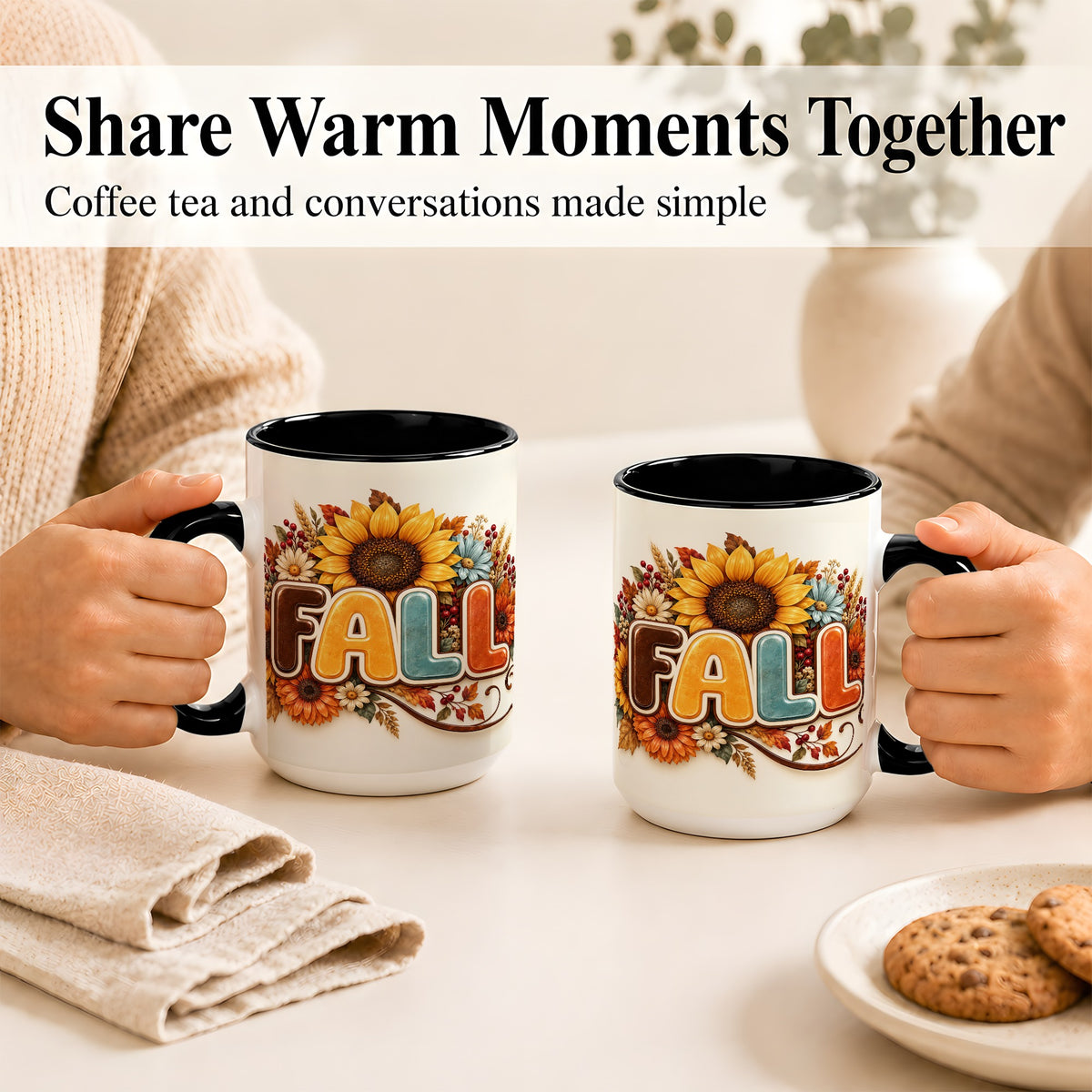 #pl[15oz|Black] Autumn Sunflower Coffee Mug, Fall Floral Mug, Ceramic Cup