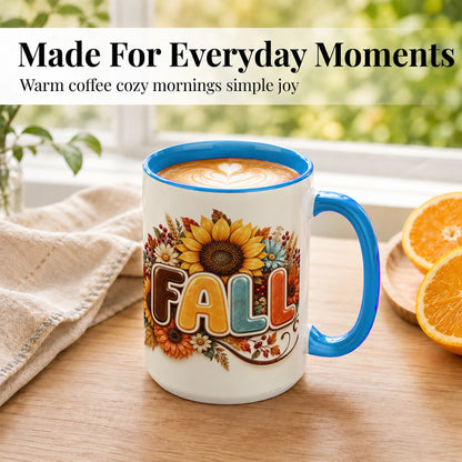 #pl[15oz|Blue] Autumn Sunflower Coffee Mug, Fall Floral Mug, Ceramic Cup