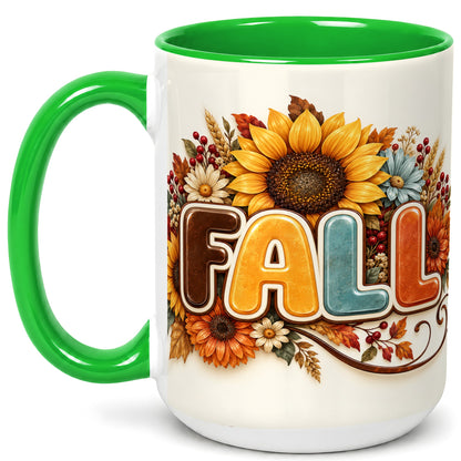 #pl[15oz|Green] Autumn Sunflower Coffee Mug, Fall Floral Mug, Ceramic Cup