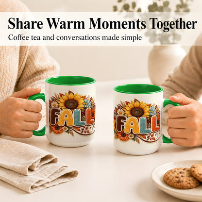 #pl[15oz|Green] Autumn Sunflower Coffee Mug, Fall Floral Mug, Ceramic Cup