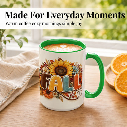 #pl[15oz|Green] Autumn Sunflower Coffee Mug, Fall Floral Mug, Ceramic Cup