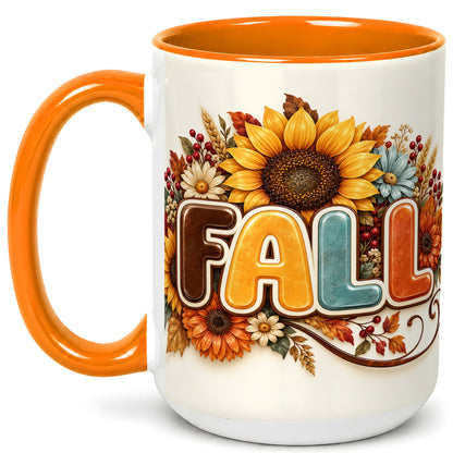 #pl[15oz|Orange] Autumn Sunflower Coffee Mug, Fall Floral Mug, Ceramic Cup