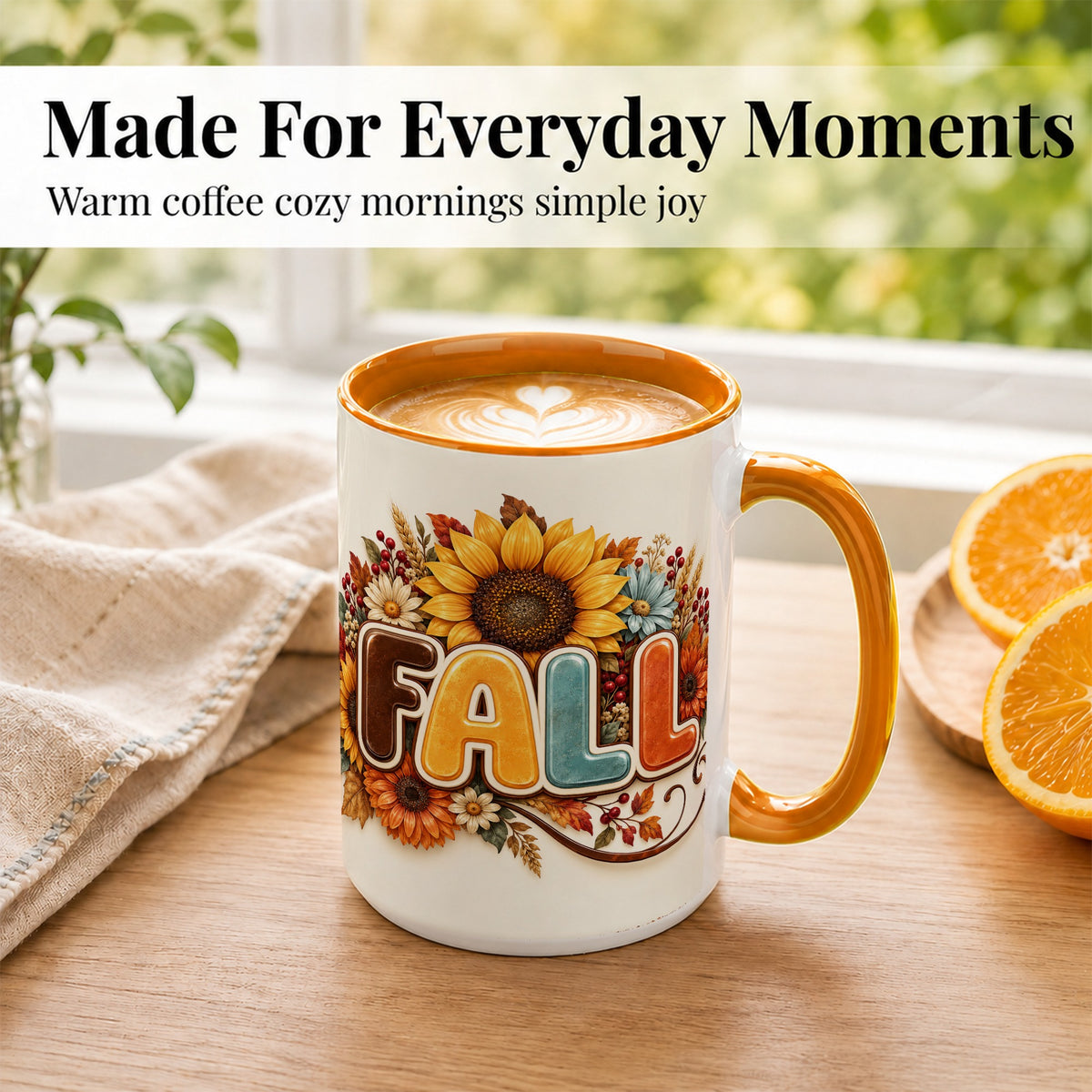 #pl[15oz|Orange] Autumn Sunflower Coffee Mug, Fall Floral Mug, Ceramic Cup